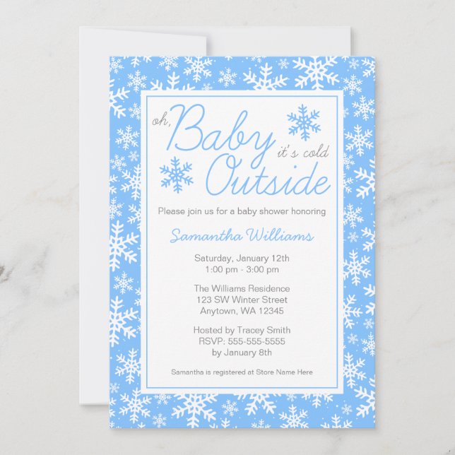 Invitation Bébé, c'est froid dehors du Baby shower bleu (Devant)