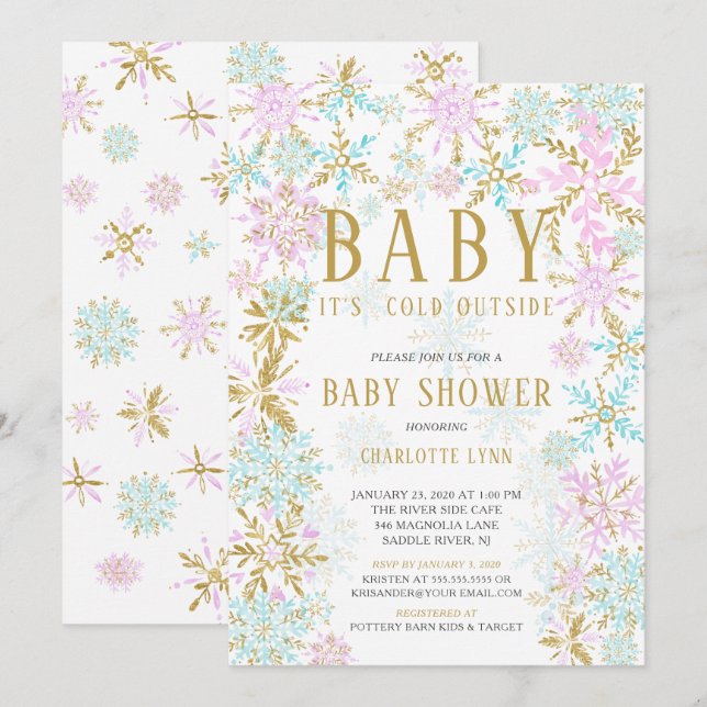 Invitation Bébé C'est froid dehors fille ou Baby shower garço (Devant / Derrière)