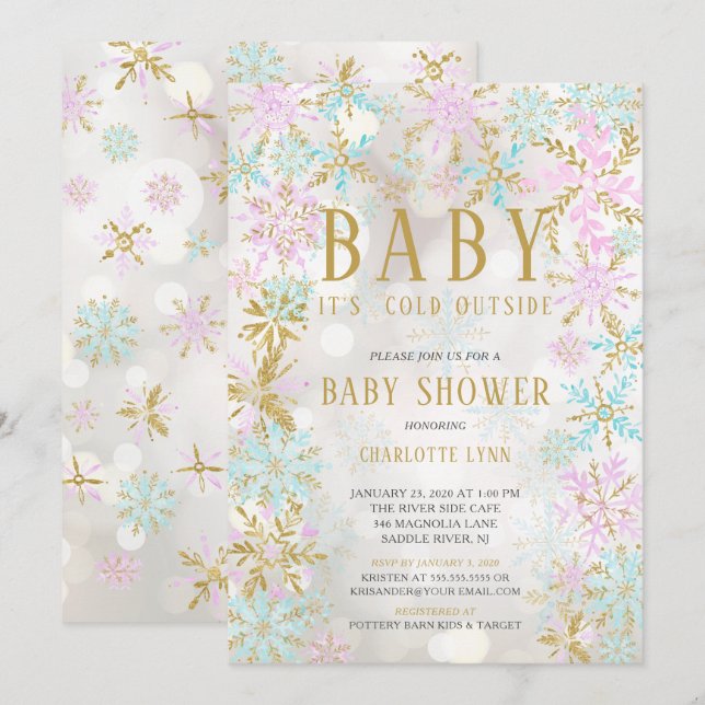 Invitation Bébé C'est froid dehors fille ou Baby shower garço (Devant / Derrière)
