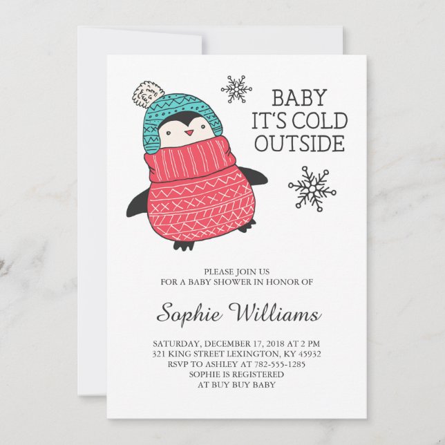 Invitation Bébé, c'est froid hors Baby shower d'hiver (Devant)