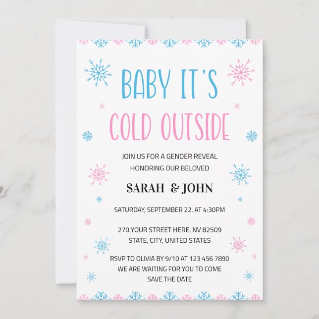Invitation Bébé C'est froid hors de la révélation de genre (Devant)
