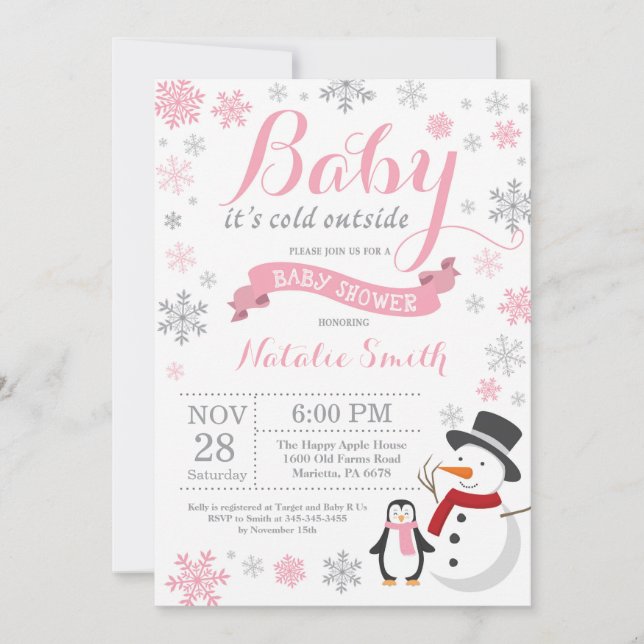 Invitation Bébé, c'est froid hors du Baby shower de la fille  (Devant)