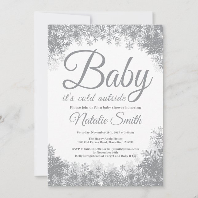 Invitation Bébé, c'est froid hors du Baby shower des flocons  (Devant)