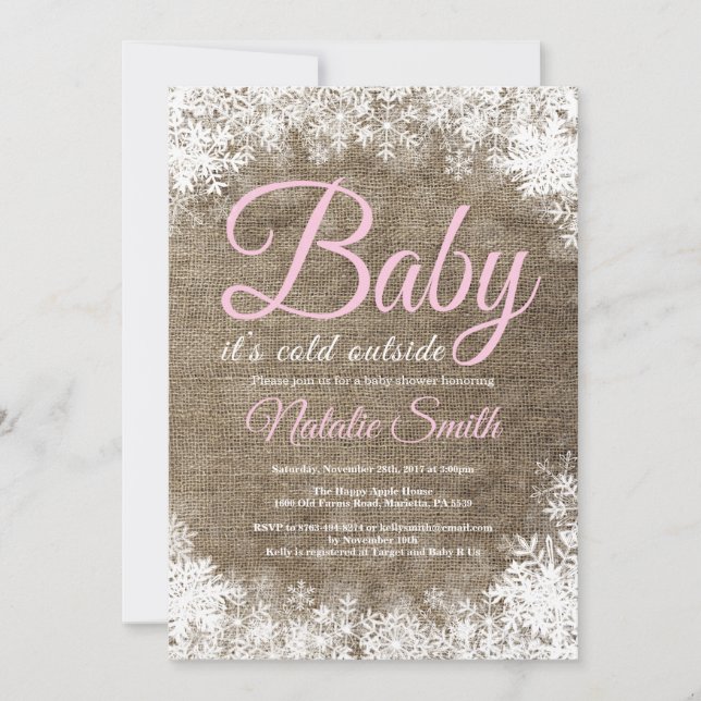 Invitation Bébé, c'est froid hors du Baby shower des flocons  (Devant)