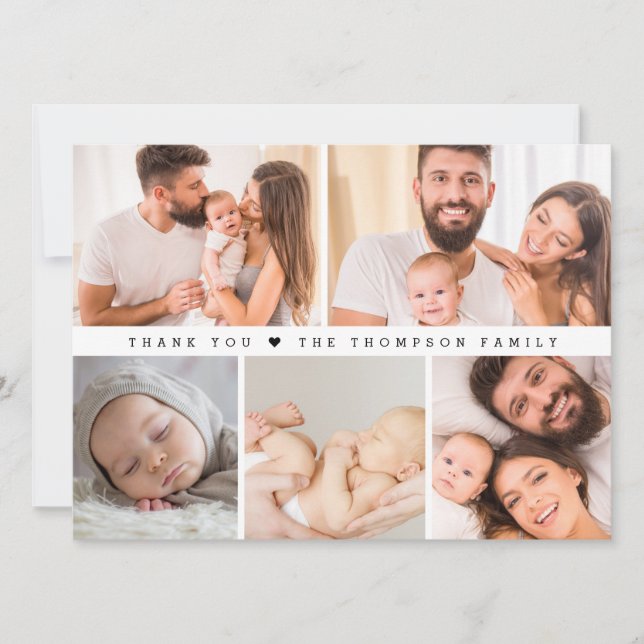 Invitation Bébé chic 5 grille de collage photo nouveau-né mer (Devant)