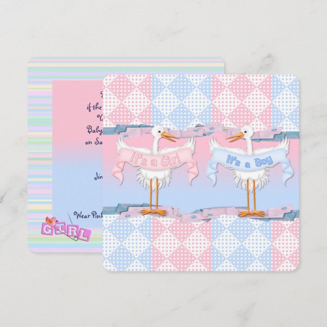 Invitation Bébé cigognes pour bébé Révélation de genre (Devant / Derrière)
