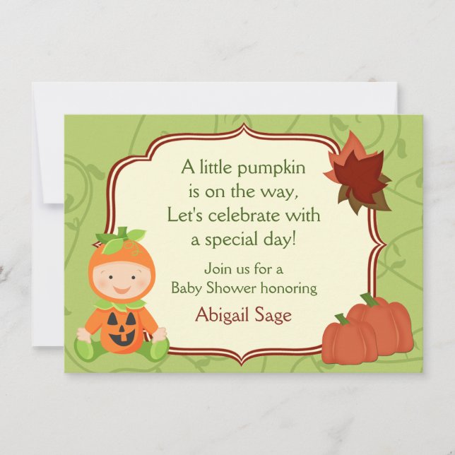 Invitation Bébé Citrouille mignon Halloween Baby shower Invit (Devant)