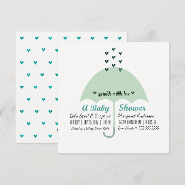 Invitation BÉBÉ & CO Baby Green Shower Sprinkle Love Party (Devant / Derrière)