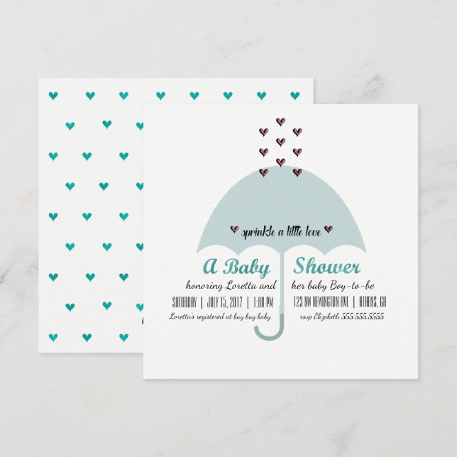 Invitation BÉBÉ & CO Bleu Et Baby shower Rose Fête De Sprinki (Devant / Derrière)