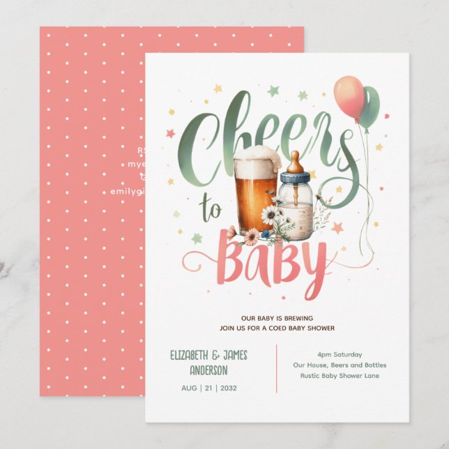 Invitation BÉBÉ COED Bières brasseuses Bouteilles Cheers Fleu (Devant / Derrière)