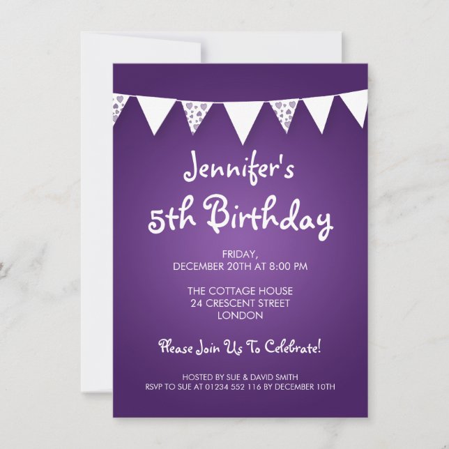 Invitation Bébé / Coeur Anniversaire de enfant pourpre (Devant)