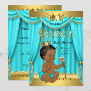 Invitation Bébé Couronne Prince Shower Or Aqua Turquoise Ethn