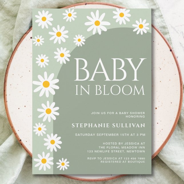 Invitation Bébé Daisy En Fleur Boho Baby shower Vert (Créateur téléchargé)
