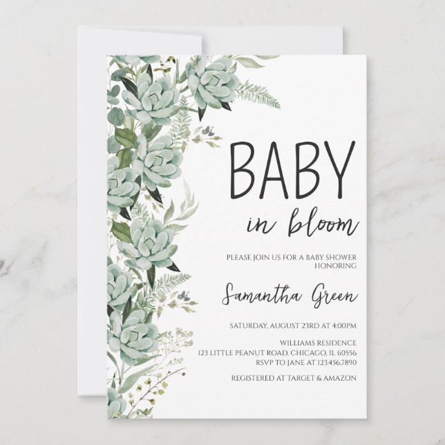 Invitation Bébé dans le Baby shower en fleur (Devant)