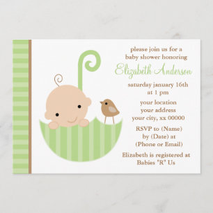 Invitation Bébé dans le baby shower vert de parapluie