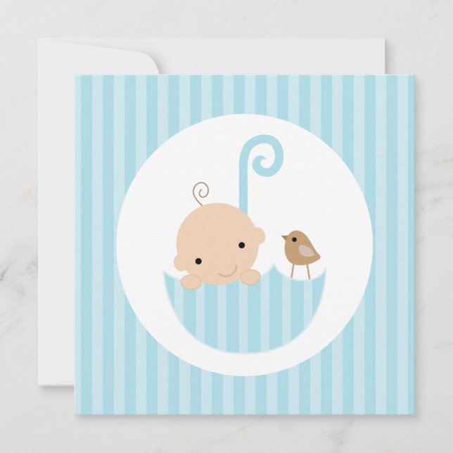 Invitation Bébé dans un Baby shower à parapluie bleu (Devant)