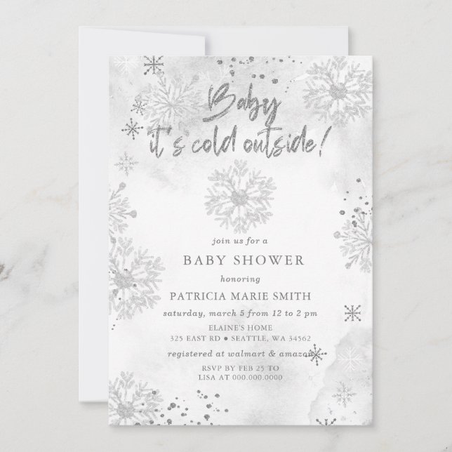 Invitation Bébé d'argent son Baby shower d'hiver extérieur fr (Devant)
