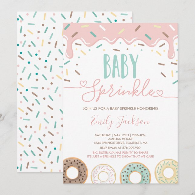 Invitation Bébé de Donut saupoudré d'invitation avec amour (Devant / Derrière)