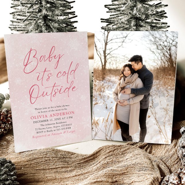 Invitation Bébé de Noël rose Il fait froid dehors Baby shower (Créateur téléchargé)