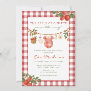 Invitation Bébé de nos yeux Baby Shower Gingham Rouge