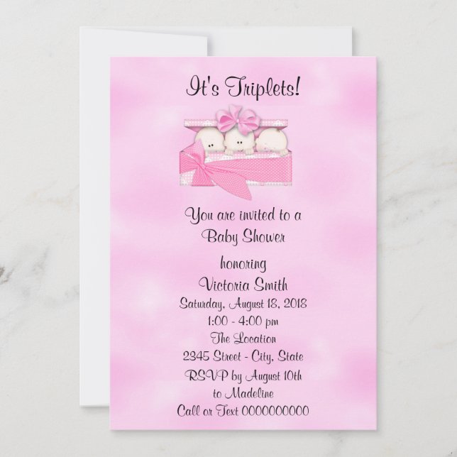 Invitation Bébé de triplets de baby shower (Devant)