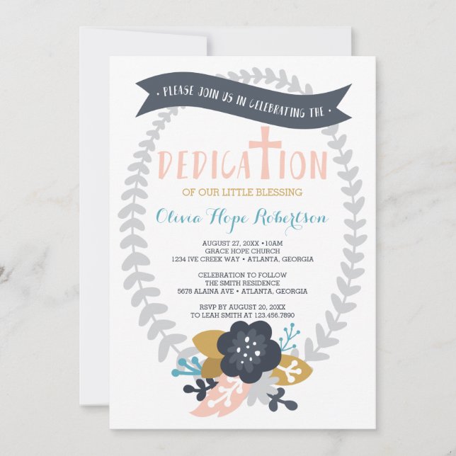 Invitation Bébé Dedication Invitation, Floral, Contemporain (Devant)
