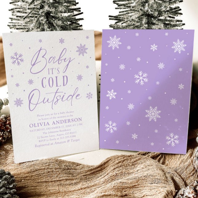 Invitation Bébé d'hiver pourpre Il fait froid dehors du Baby  (Purple Winter Baby It's Cold Outside Baby Shower Invitation)