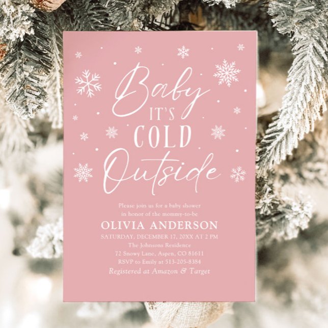 Invitation Bébé d'hiver rose Il fait froid dehors Baby shower (Pink Winter Baby It's Cold Outside Baby Shower Invitation)