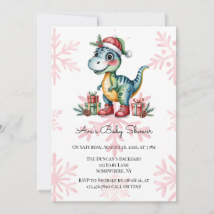 Invitation Bébé Dinosaure Bleu de Noël et Garçon à la Baby Sh