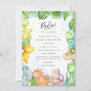Invitation Bébé dinosaure Fête Prénatale Garçon Vert