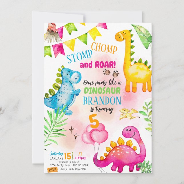 Invitation Bébé Dinosaures Anniversaire (Devant)