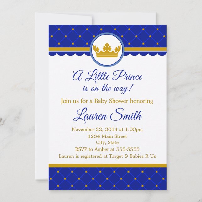 Invitation Bébé d'invitation de prince baby shower (Devant)