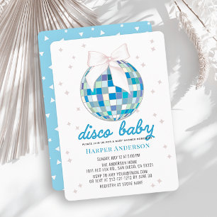 Invitation Bébé Disco Bleu Boule à Facettes Arc Garçon Baby S