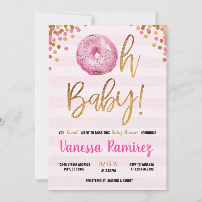 Invitation Bébé Donut Girl baby shower saupoudrer l'invitatio (Devant)