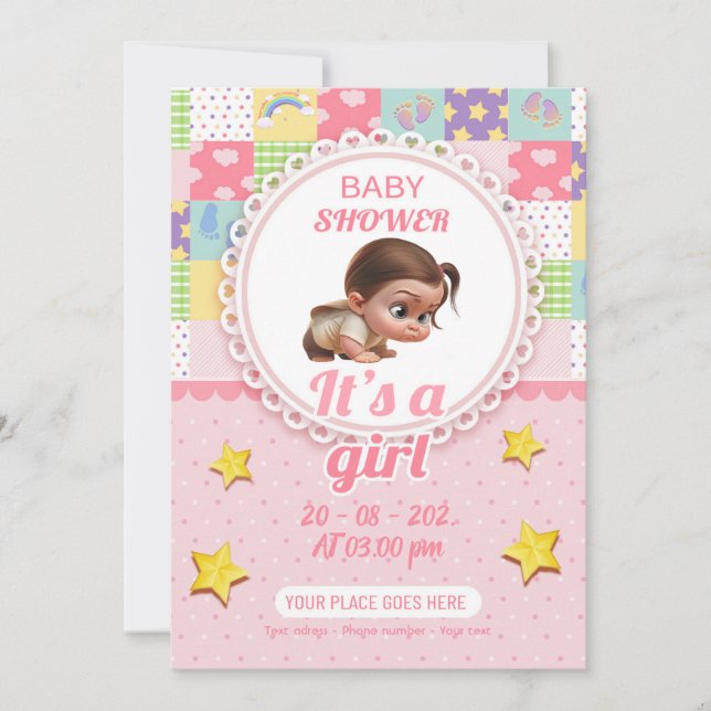 Invitation bébé douche c'est une fille ! (Devant)