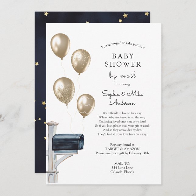 Invitation Bébé Douche longue distance par courrier (Devant / Derrière)