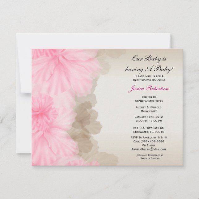Invitation Bébé, Douche Pour Fille, Coup De Rose, (Devant)