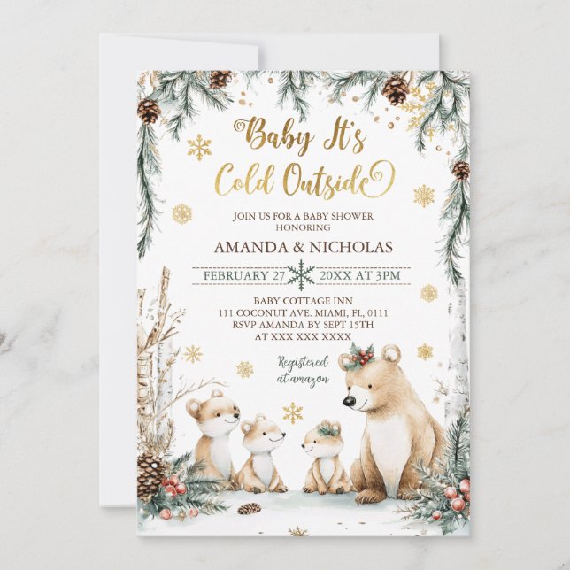 Invitation Bébé d'ours Il fait froid à l'extérieur du Baby sh (Devant)