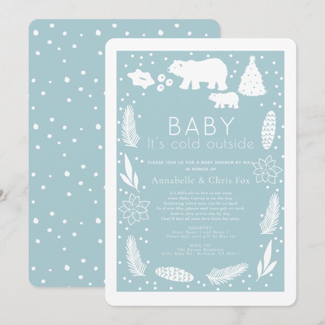 Invitation Bébé d'ours polaire C'est un Baby shower bleu froi (Devant / Derrière)