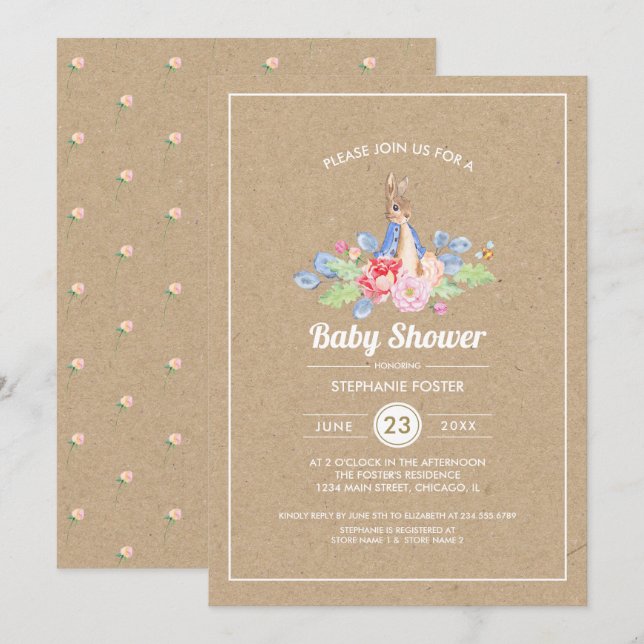 Invitation Bébé doux lapin | Baby shower de lapin (Devant / Derrière)