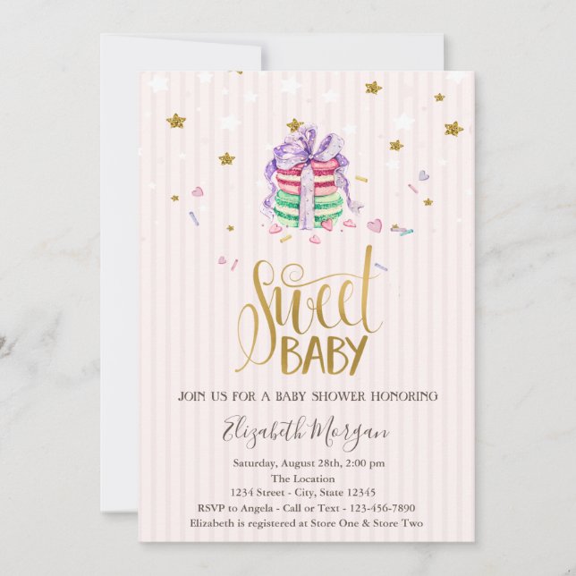 Invitation Bébé doux Macarons étoiles Baby shower (Devant)