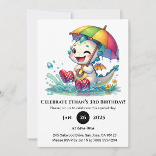 Invitation Bébé dragon clignant avec parapluie d'anniversaire