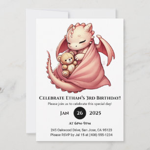 Invitation Bébé Dragon Dormant avec Anniversaire de Teddy