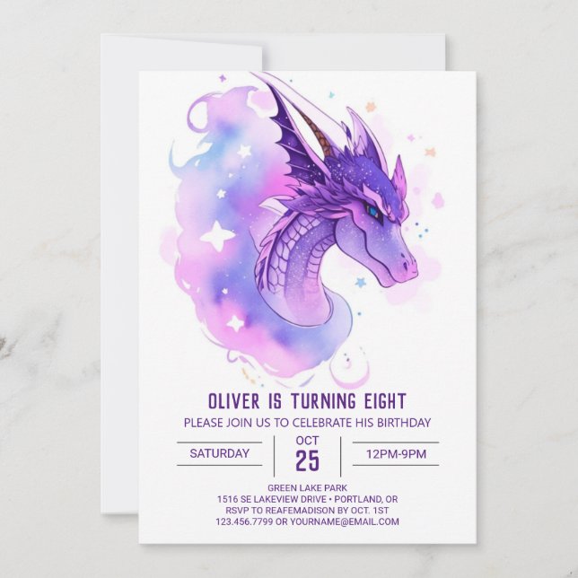 Invitation Bébé Dragon's Whimsical Birthday (Devant)