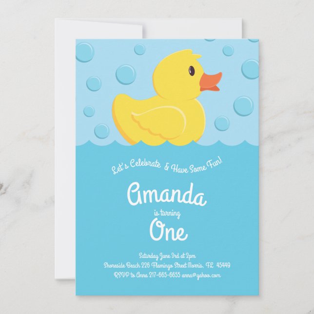 Invitation Bébé Ducky Cute Kid 1er Anniversaire Fête Canards (Devant)