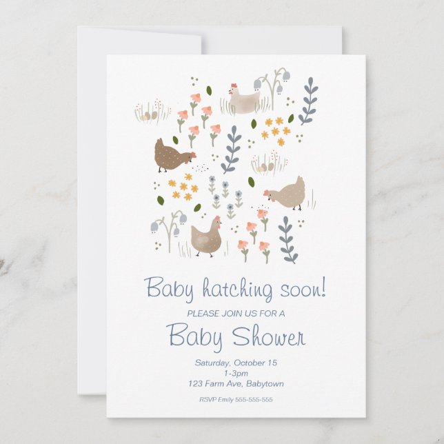 Invitation Bébé éclosion Bientôt Baby shower de poulet Invita (Devant)