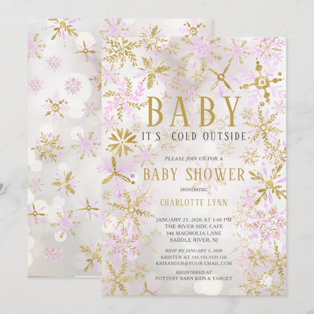 Invitation Bébé élégant C'est froid dehors filles Baby shower (Devant / Derrière)