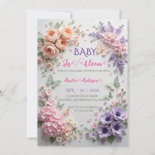 Invitation Bébé Élégant En Fleur Papillons Floraux Pastel