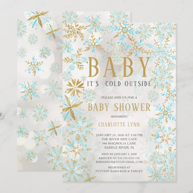 Invitation Bébé élégant Il fait froid dehors Baby shower garç (Devant / Derrière)