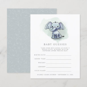 Invitation bébé éléphant assis baby shower à deviner jeu